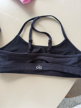 ALO Yoga Black Strappy Swim Top with Cutout Detail
